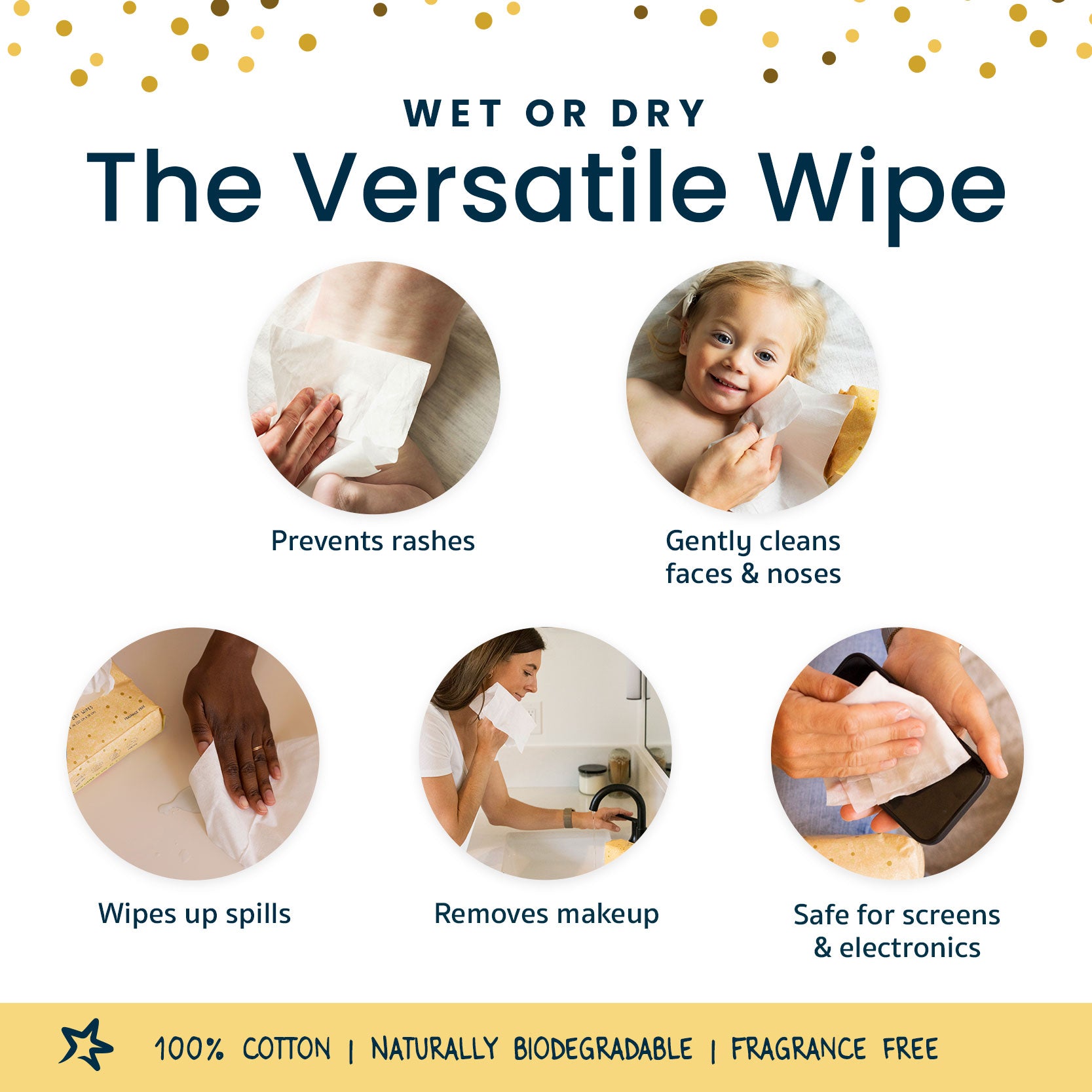 100% Pure Cotton Dry Wipes | Use Wet or Dry | 480 Count