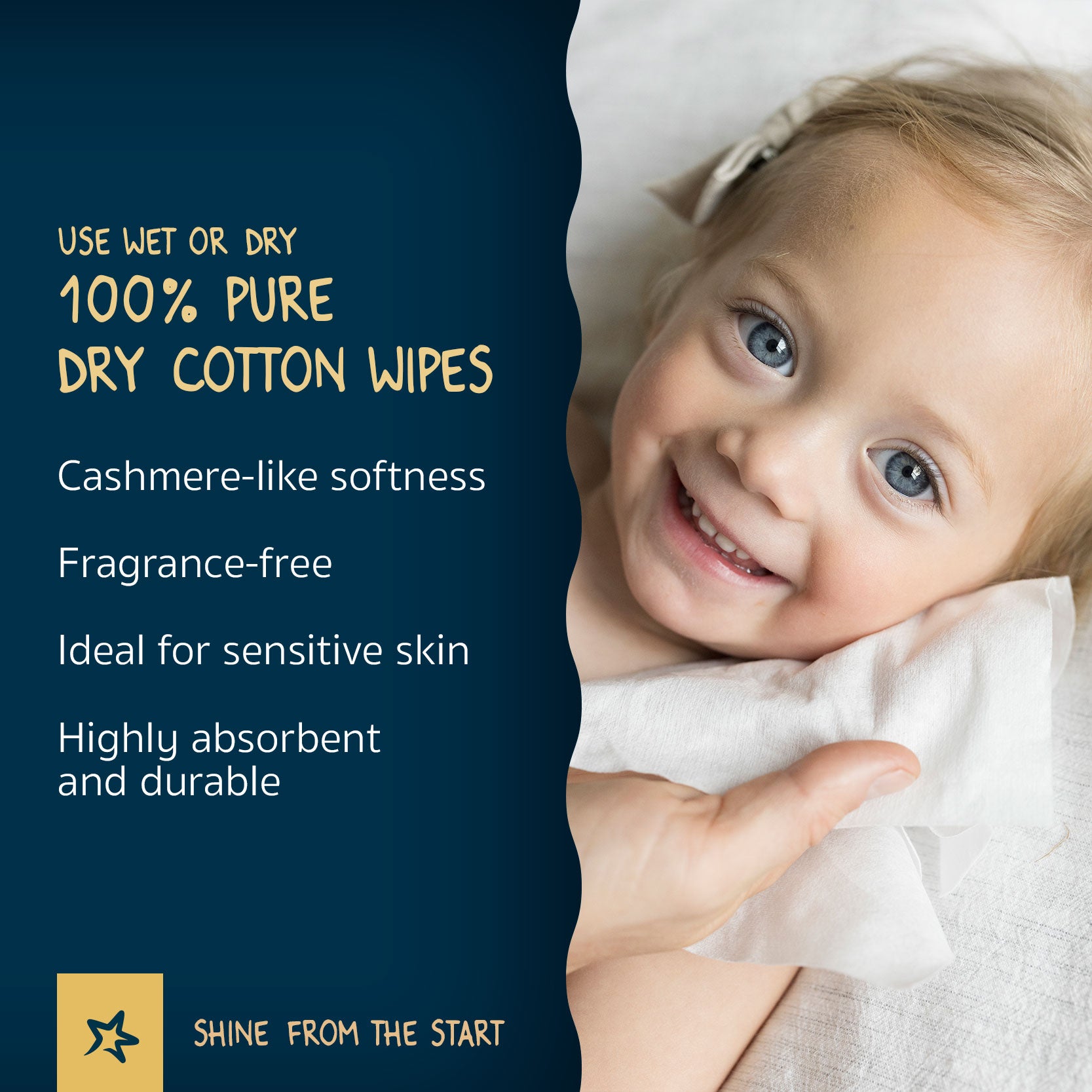 100% Pure Cotton Dry Wipes | Use Wet or Dry | 480 Count
