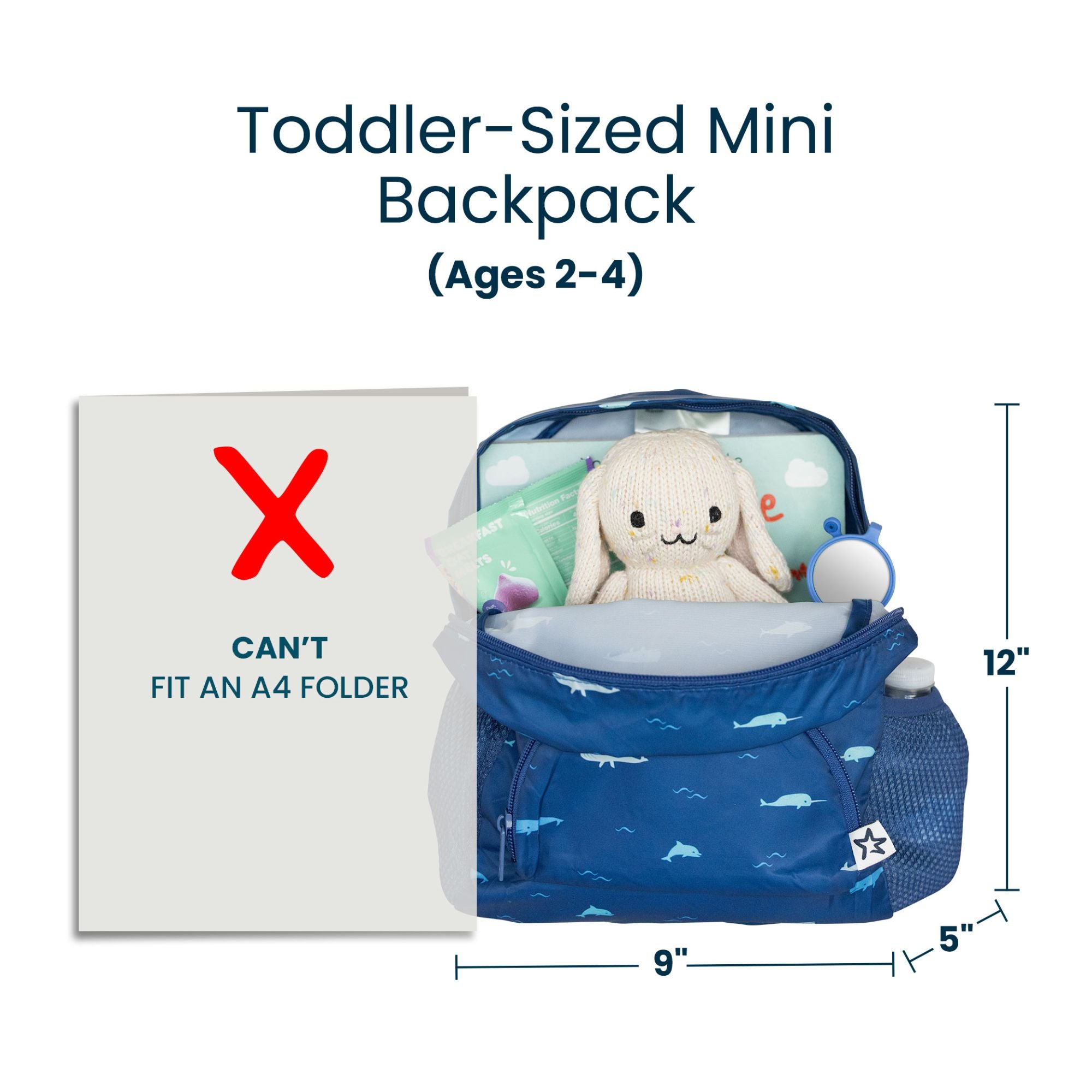 Toddler Mini Lightweight Backpack | Waterproof & Easy Fold-Up Pouch | Ages 2-4